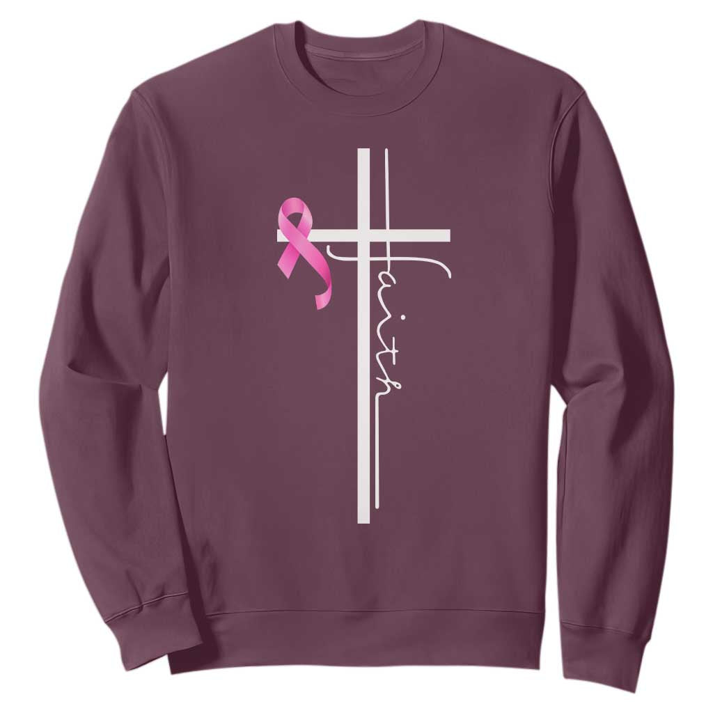 Christian Faith Breast Cancer Awareness Sweatshirt Pink Ribbon Christian Cross TS11 Maroon Print Your Wear