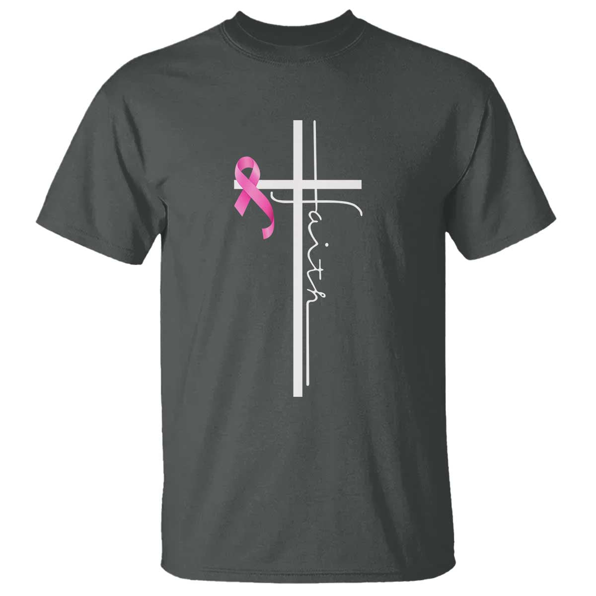 Christian Faith Breast Cancer Awareness T Shirt Pink Ribbon Christian Cross TS11 Dark Heather Print Your Wear