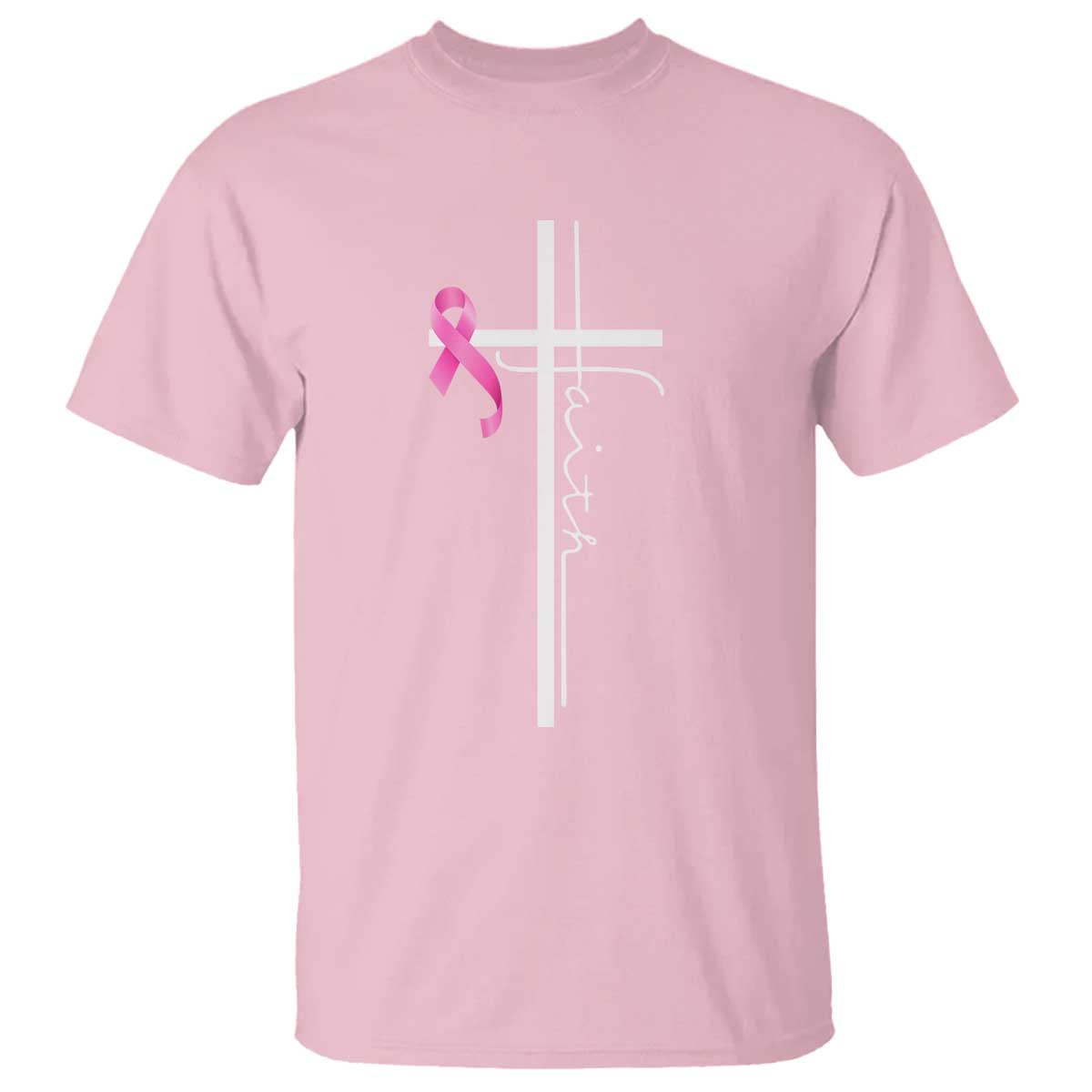 Christian Faith Breast Cancer Awareness T Shirt Pink Ribbon Christian Cross TS11 Light Pink Print Your Wear