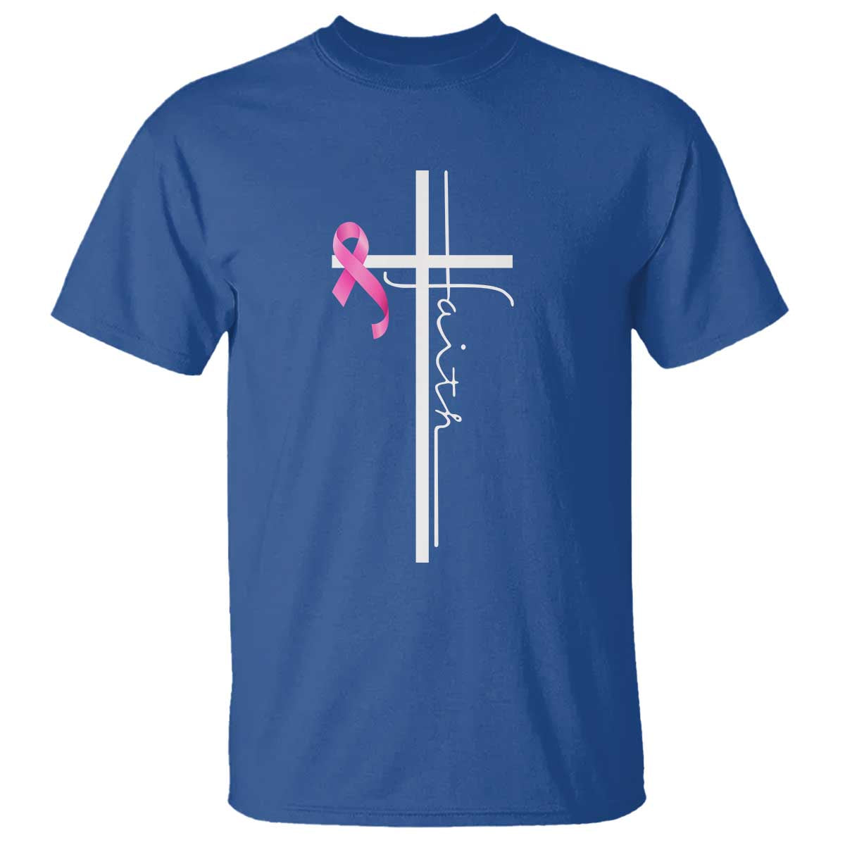 Christian Faith Breast Cancer Awareness T Shirt Pink Ribbon Christian Cross TS11 Royal Blue Print Your Wear