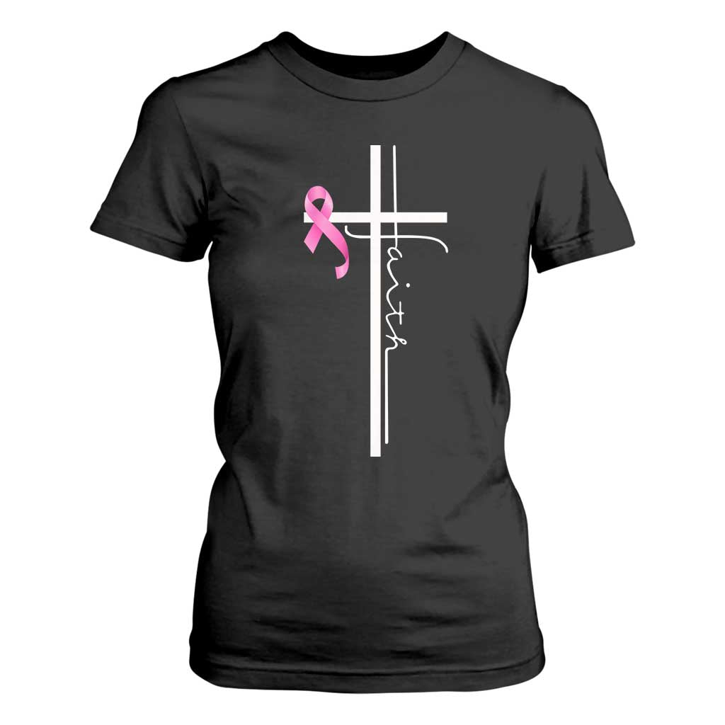 Christian Faith Breast Cancer Awareness T Shirt For Women Pink Ribbon Christian Cross TS11 Black Print Your Wear