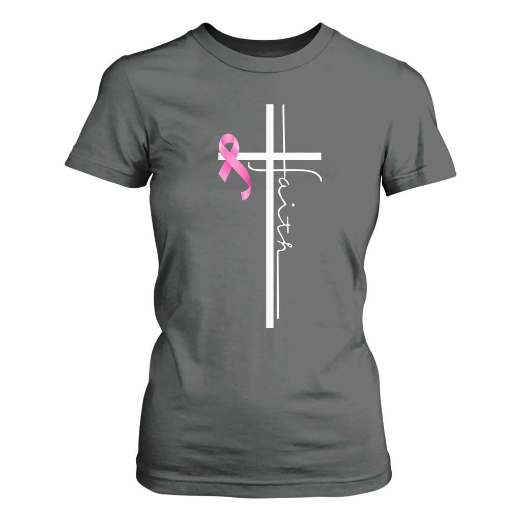 Christian Faith Breast Cancer Awareness T Shirt For Women Pink Ribbon Christian Cross TS11 Dark Heather Print Your Wear