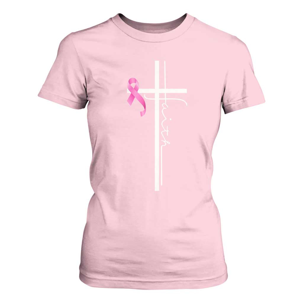 Christian Faith Breast Cancer Awareness T Shirt For Women Pink Ribbon Christian Cross TS11 Light Pink Print Your Wear