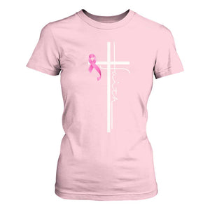 Christian Faith Breast Cancer Awareness T Shirt For Women Pink Ribbon Christian Cross TS11 Light Pink Print Your Wear