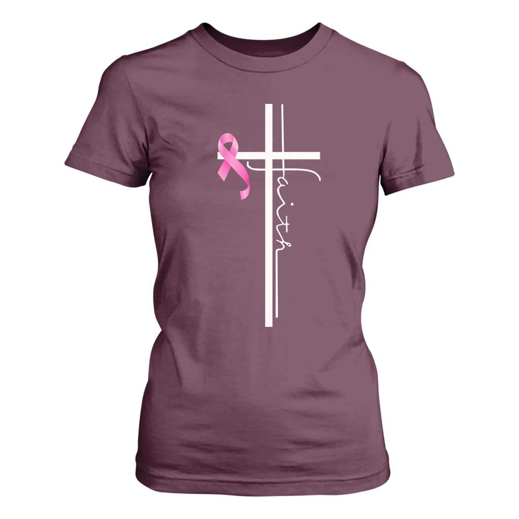 Christian Faith Breast Cancer Awareness T Shirt For Women Pink Ribbon Christian Cross TS11 Maroon Print Your Wear