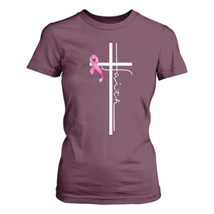 Christian Faith Breast Cancer Awareness T Shirt For Women Pink Ribbon Christian Cross TS11 Maroon Print Your Wear
