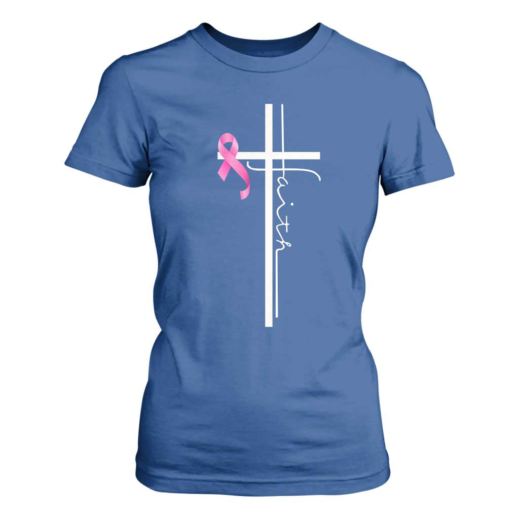 Christian Faith Breast Cancer Awareness T Shirt For Women Pink Ribbon Christian Cross TS11 Royal Blue Print Your Wear
