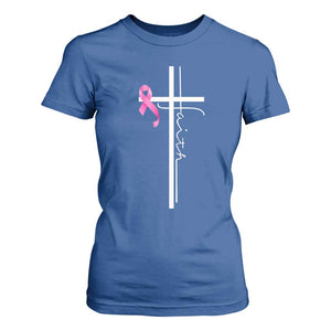 Christian Faith Breast Cancer Awareness T Shirt For Women Pink Ribbon Christian Cross TS11 Royal Blue Print Your Wear