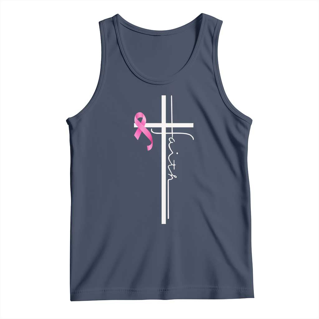 Christian Faith Breast Cancer Awareness Tank Top Pink Ribbon Christian Cross TS11 Navy Print Your Wear
