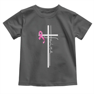 Christian Faith Breast Cancer Awareness Toddler T Shirt Pink Ribbon Christian Cross TS11 Dark Heather Print Your Wear