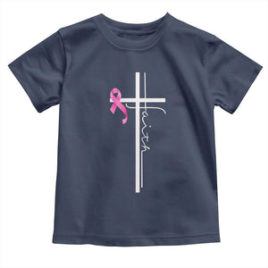 Christian Faith Breast Cancer Awareness Toddler T Shirt Pink Ribbon Christian Cross TS11 Navy Print Your Wear