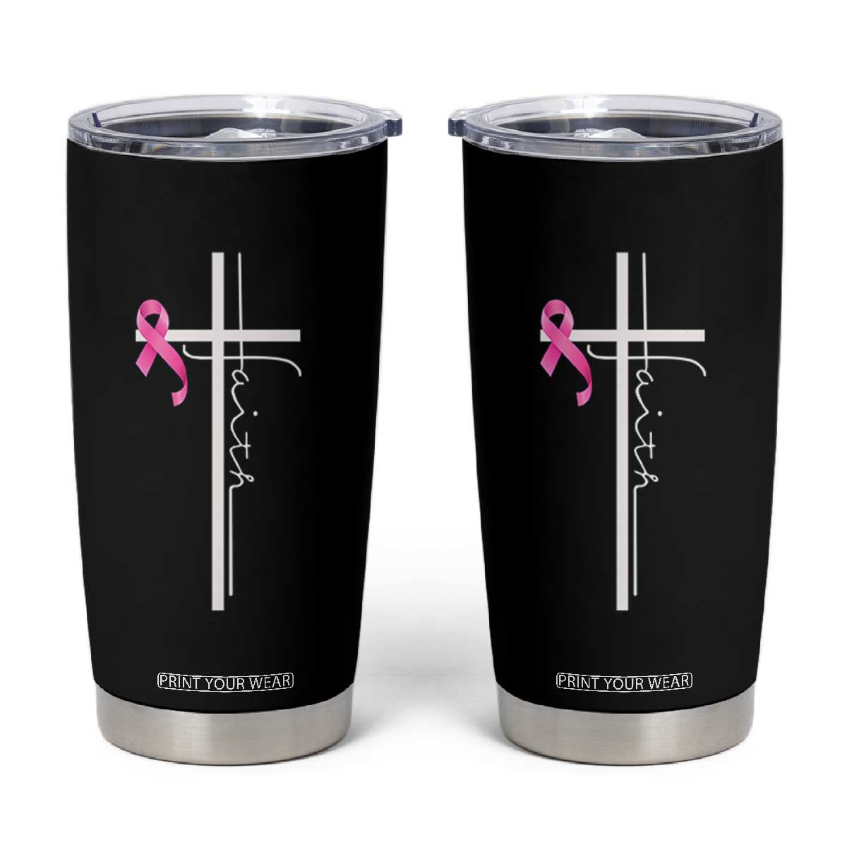 Christian Faith Breast Cancer Awareness Tumbler Cup Pink Ribbon Christian Cross TS11 Black Print Your Wear