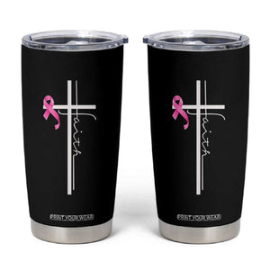 Christian Faith Breast Cancer Awareness Tumbler Cup Pink Ribbon Christian Cross TS11 Black Print Your Wear