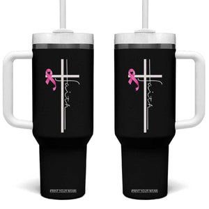 Christian Faith Breast Cancer Awareness Tumbler With Handle Pink Ribbon Christian Cross TS11 One Size: 40 oz Black Print Your Wear