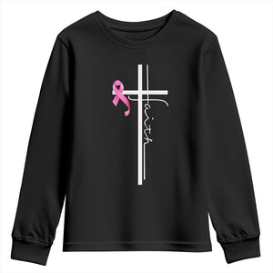 Christian Faith Breast Cancer Awareness Youth Sweatshirt Pink Ribbon Christian Cross TS11 Black Print Your Wear