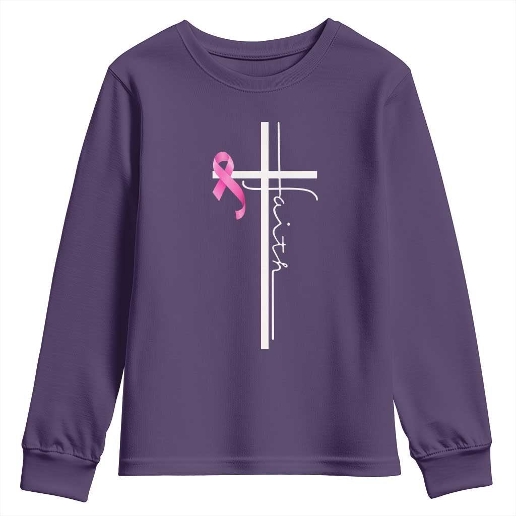 Christian Faith Breast Cancer Awareness Youth Sweatshirt Pink Ribbon Christian Cross TS11 Purple Print Your Wear