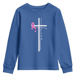 Christian Faith Breast Cancer Awareness Youth Sweatshirt Pink Ribbon Christian Cross TS11 Royal Blue Print Your Wear