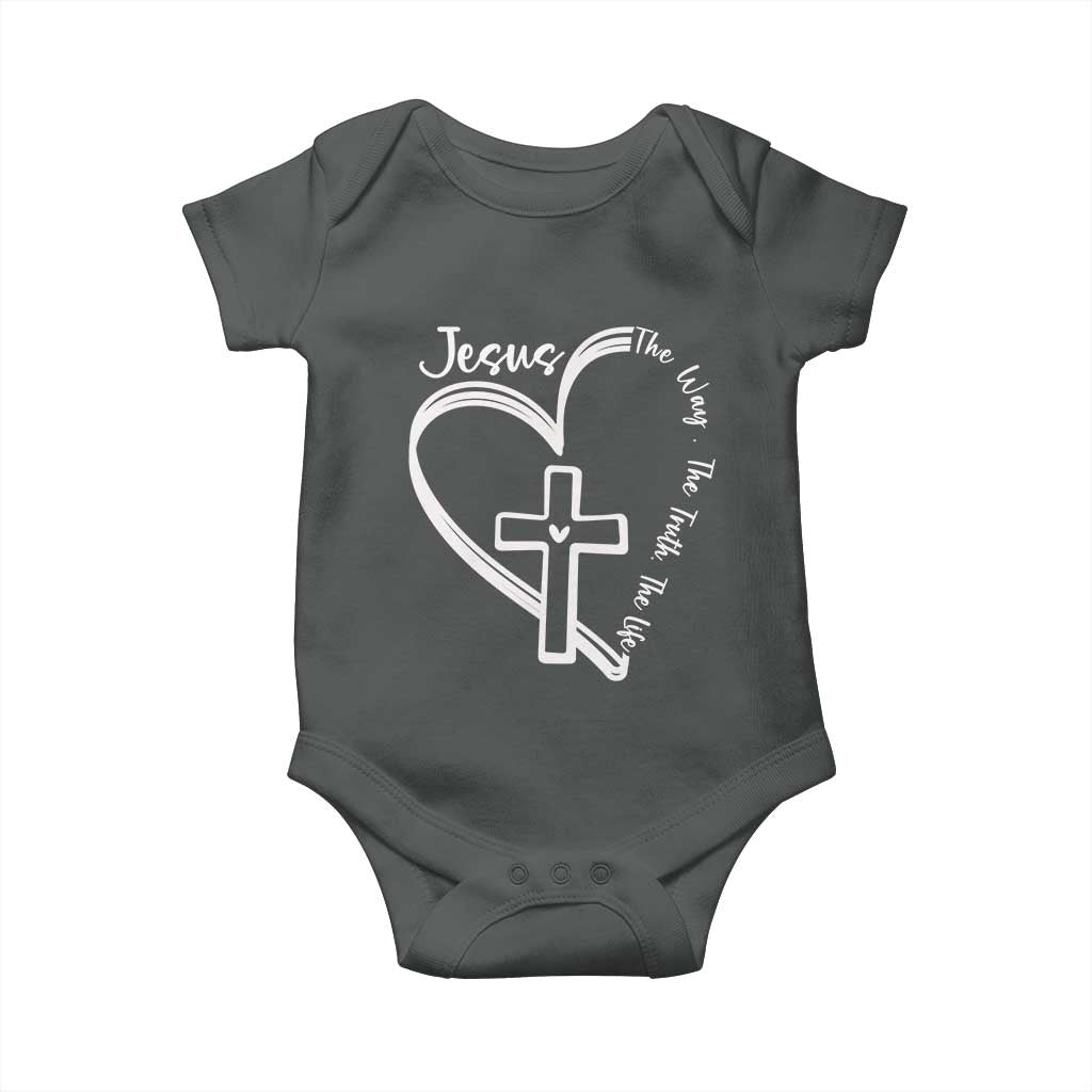 Jesus The Way The Truth The Life Baby Onesie Christian Cross With Heart TS11 Dark Heather Print Your Wear