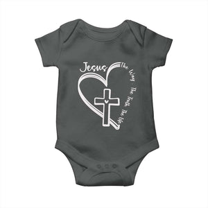 Jesus The Way The Truth The Life Baby Onesie Christian Cross With Heart TS11 Dark Heather Print Your Wear