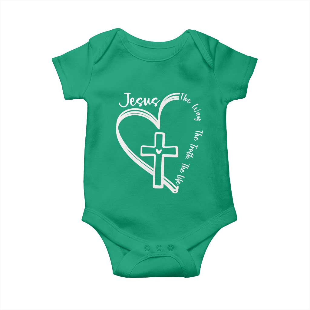 Jesus The Way The Truth The Life Baby Onesie Christian Cross With Heart TS11 Irish Green Print Your Wear