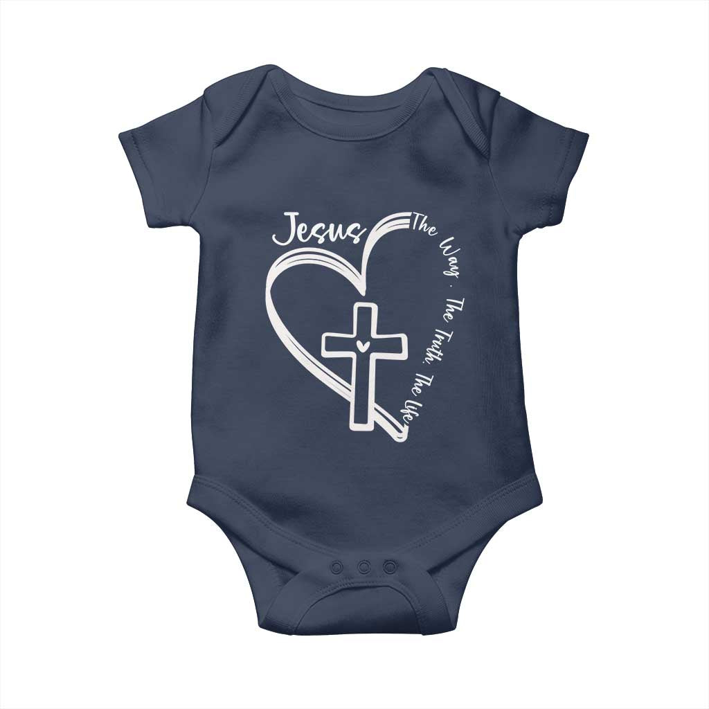 Jesus The Way The Truth The Life Baby Onesie Christian Cross With Heart TS11 Navy Print Your Wear