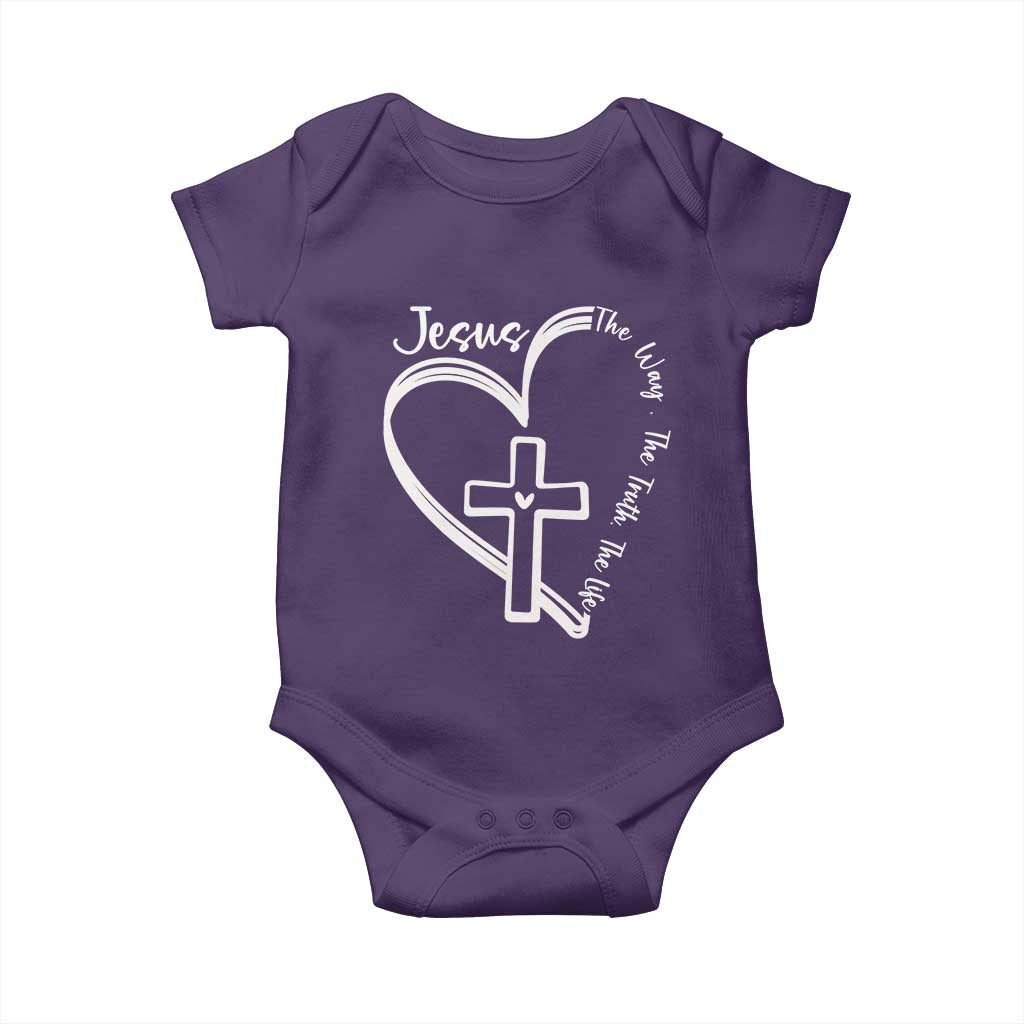 Jesus The Way The Truth The Life Baby Onesie Christian Cross With Heart TS11 Purple Print Your Wear
