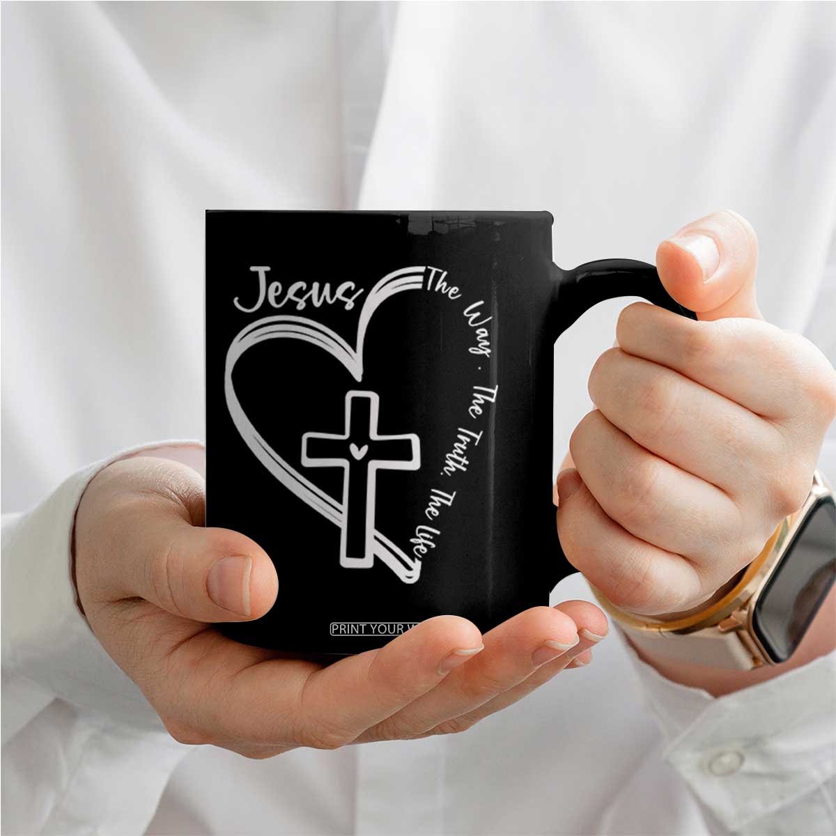 Jesus The Way The Truth The Life Coffee Mug Christian Cross With Heart TS11 Print Your Wear