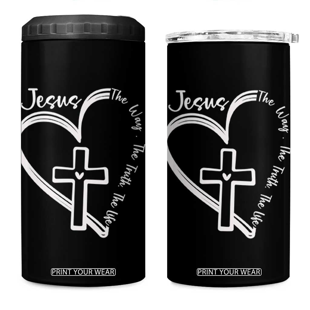 Jesus The Way The Truth The Life 4 in 1 Can Cooler Tumbler Christian Cross With Heart TS11 One Size: 16 oz Black Print Your Wear