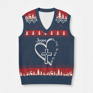 Jesus The Way The Truth The Life V-Neck Knit Sweater Vest Christian Cross With Heart TS11 Navy Red Print Your Wear