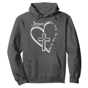 Jesus The Way The Truth The Life Hoodie Christian Cross With Heart TS11 Dark Heather Print Your Wear