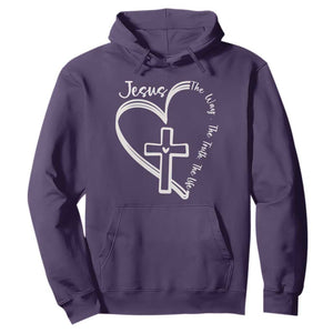 Jesus The Way The Truth The Life Hoodie Christian Cross With Heart TS11 Purple Print Your Wear