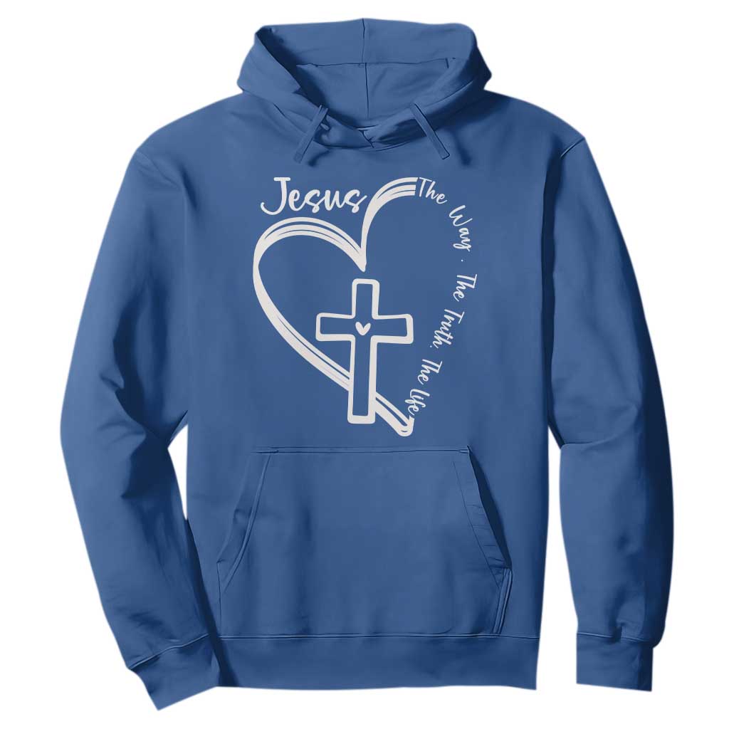 Jesus The Way The Truth The Life Hoodie Christian Cross With Heart TS11 Royal Blue Print Your Wear