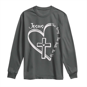Jesus The Way The Truth The Life Long Sleeve Shirt Christian Cross With Heart TS11 Dark Heather Print Your Wear