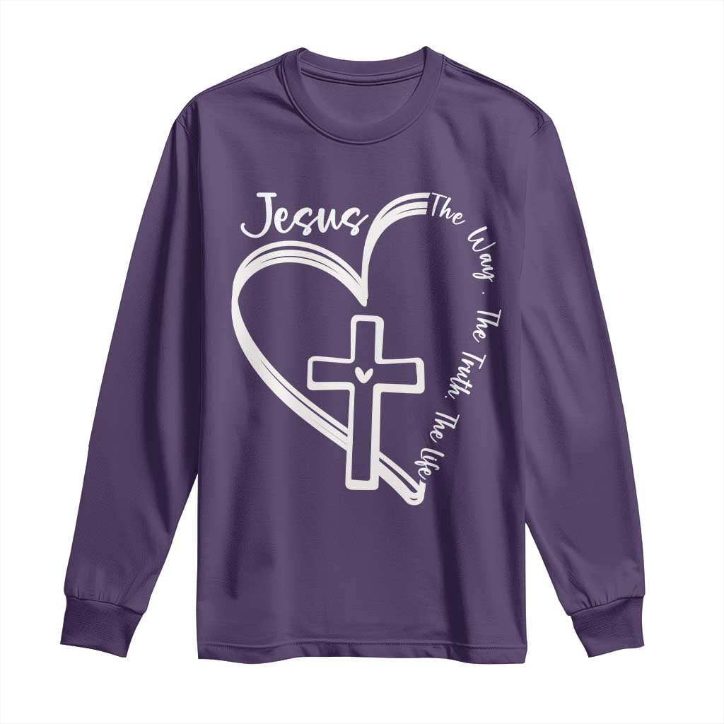 Jesus The Way The Truth The Life Long Sleeve Shirt Christian Cross With Heart TS11 Purple Print Your Wear