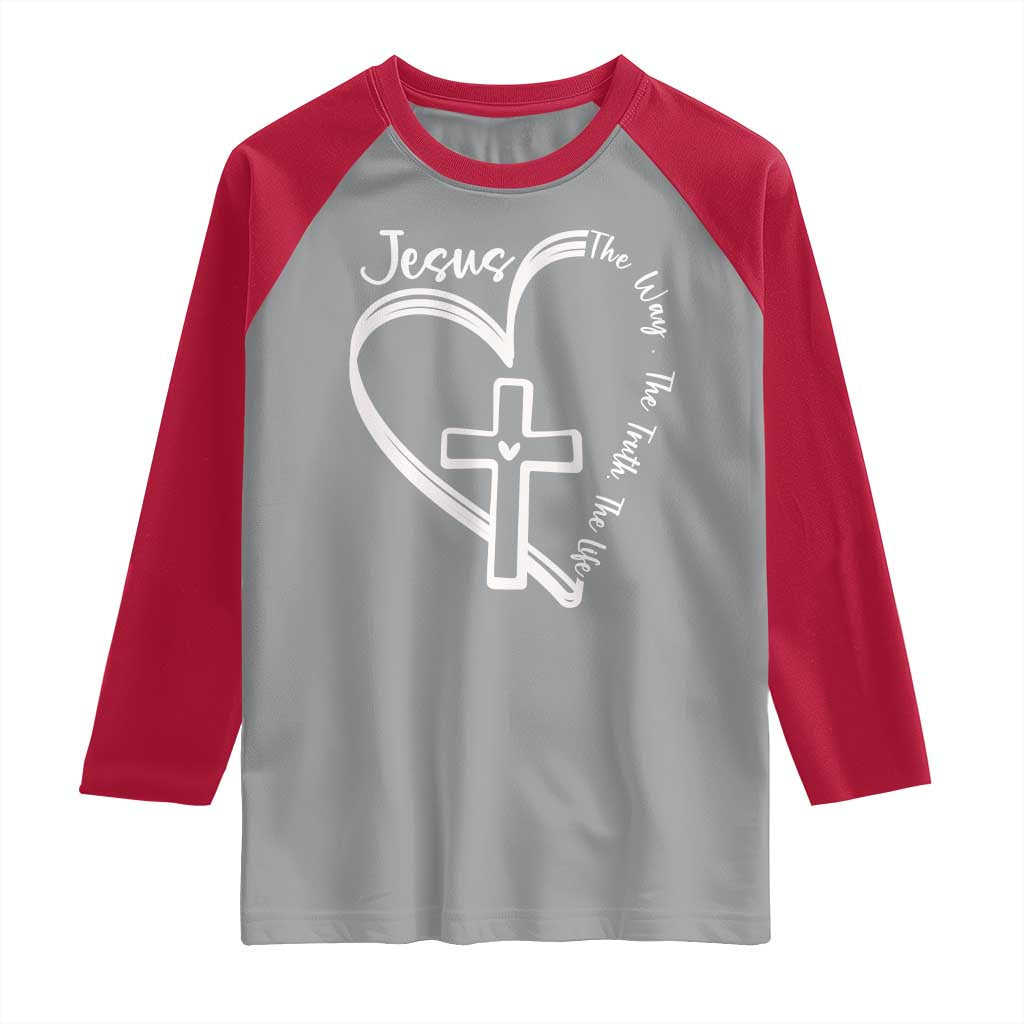 Jesus The Way The Truth The Life Raglan Shirt Christian Cross With Heart TS11 Sport Gray Red Print Your Wear
