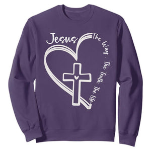 Jesus The Way The Truth The Life Sweatshirt Christian Cross With Heart TS11 Purple Print Your Wear