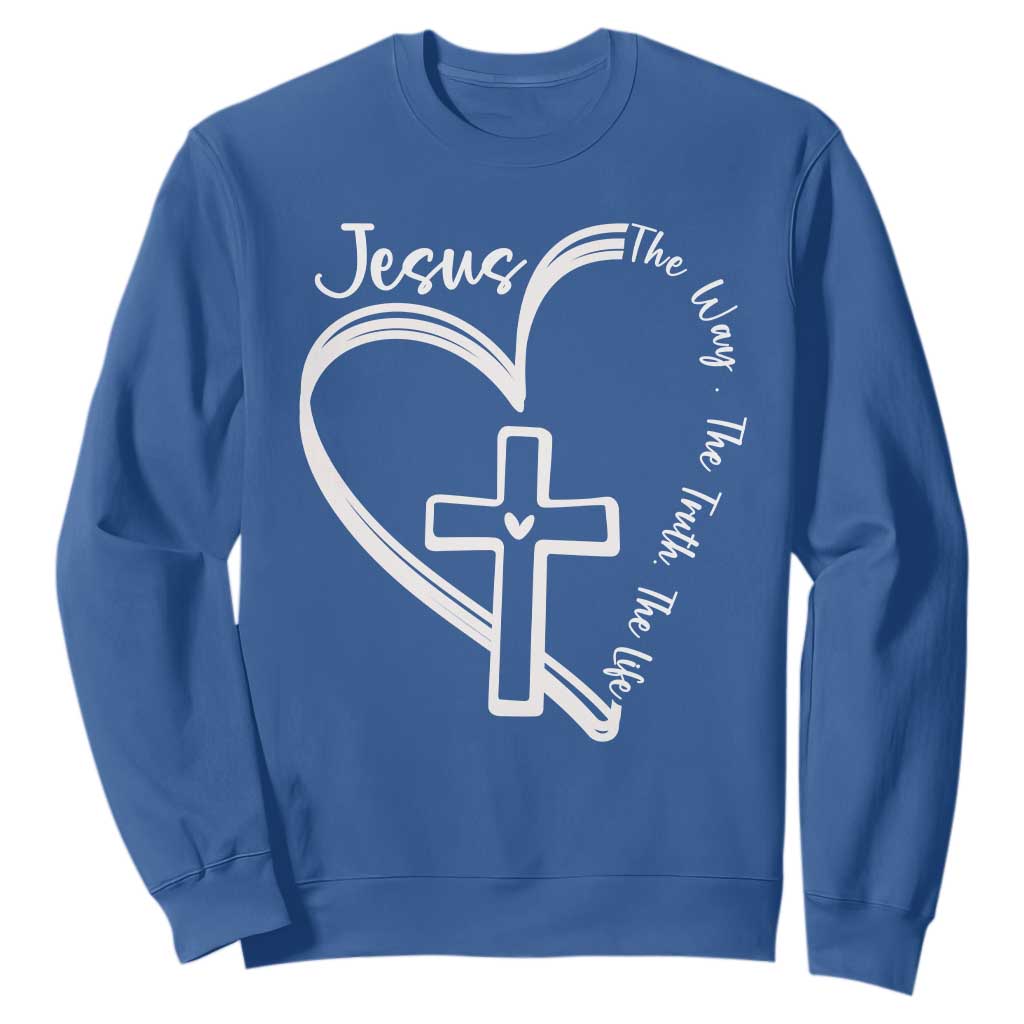 Jesus The Way The Truth The Life Sweatshirt Christian Cross With Heart TS11 Royal Blue Print Your Wear