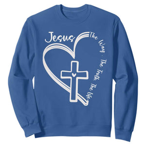 Jesus The Way The Truth The Life Sweatshirt Christian Cross With Heart TS11 Royal Blue Print Your Wear