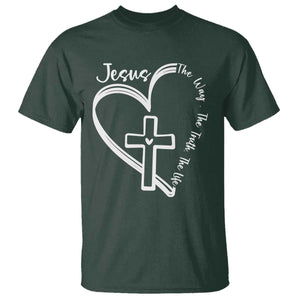 Jesus The Way The Truth The Life T Shirt Christian Cross With Heart TS11 Dark Forest Green Print Your Wear
