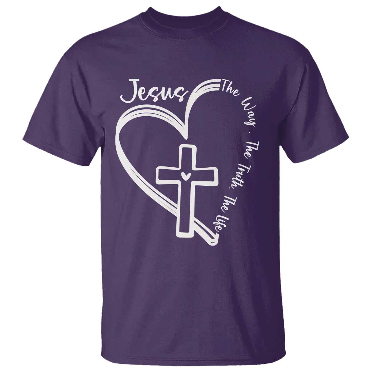 Jesus The Way The Truth The Life T Shirt Christian Cross With Heart TS11 Purple Print Your Wear
