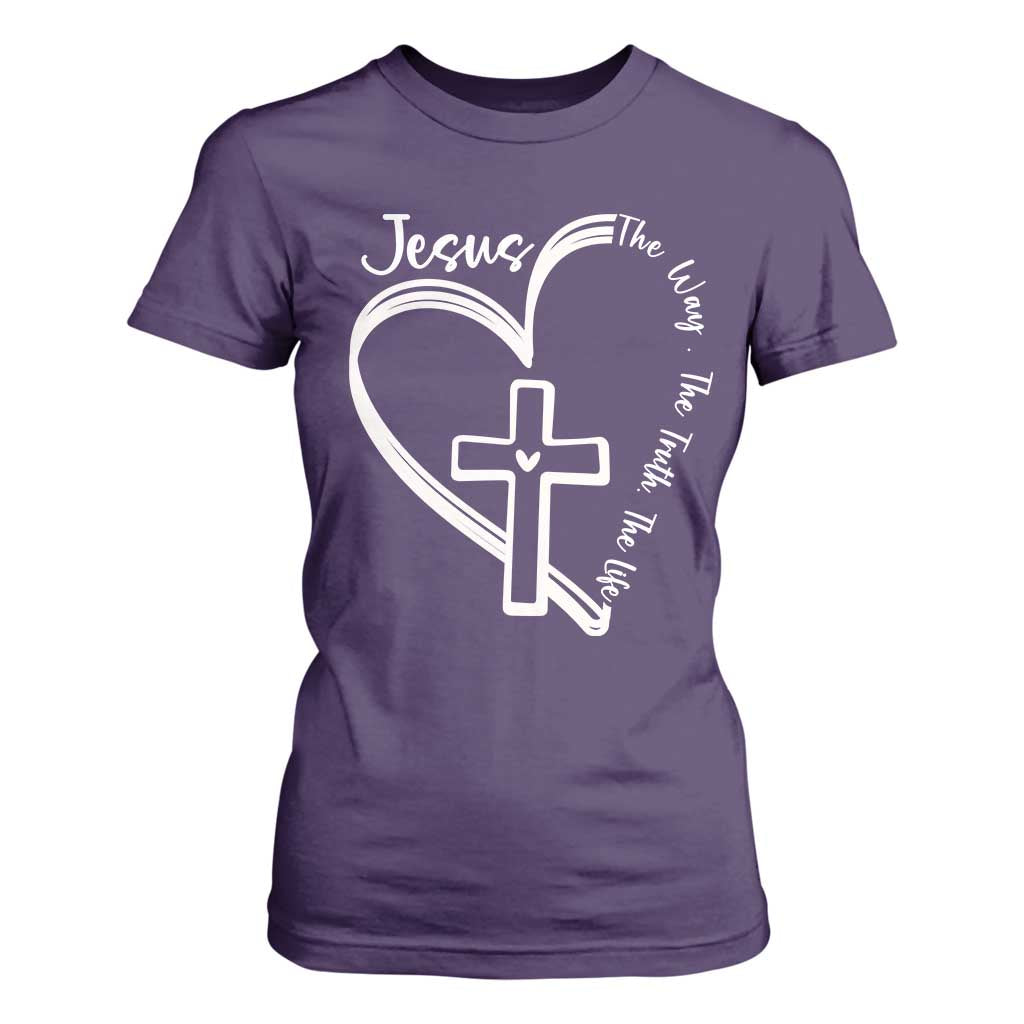 Jesus The Way The Truth The Life T Shirt For Women Christian Cross With Heart TS11 Purple Print Your Wear