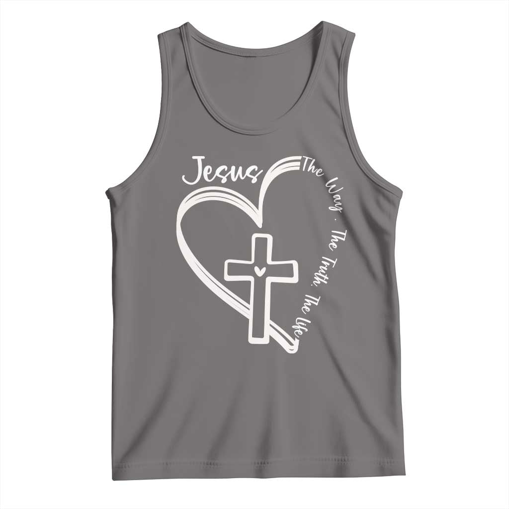 Jesus The Way The Truth The Life Tank Top Christian Cross With Heart TS11 Deep Heather Print Your Wear