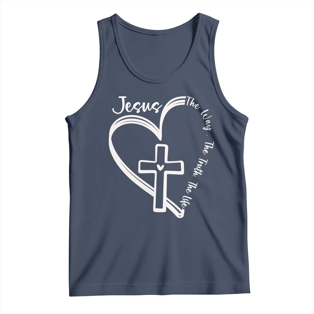 Jesus The Way The Truth The Life Tank Top Christian Cross With Heart TS11 Navy Print Your Wear