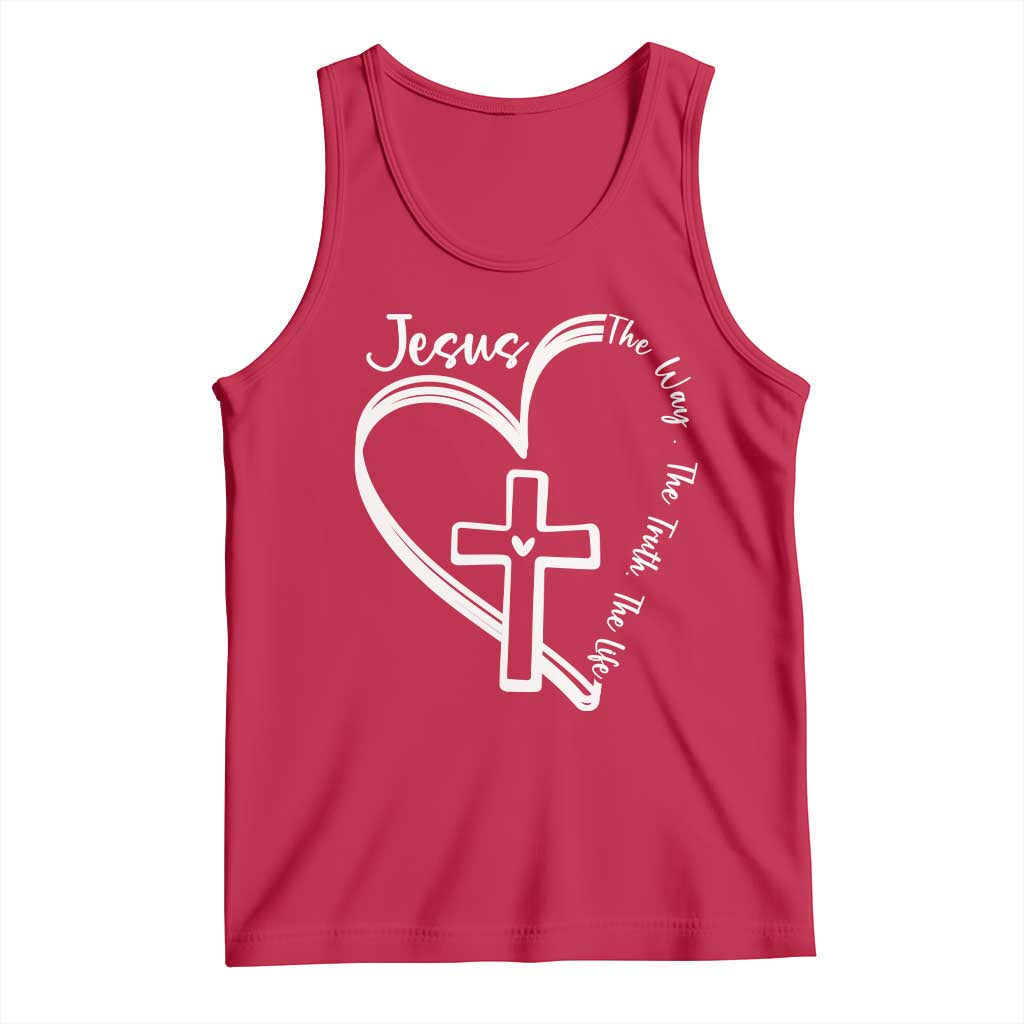 Jesus The Way The Truth The Life Tank Top Christian Cross With Heart TS11 Red Print Your Wear