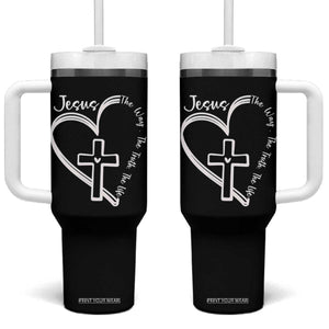Jesus The Way The Truth The Life Tumbler With Handle Christian Cross With Heart TS11 One Size: 40 oz Black Print Your Wear
