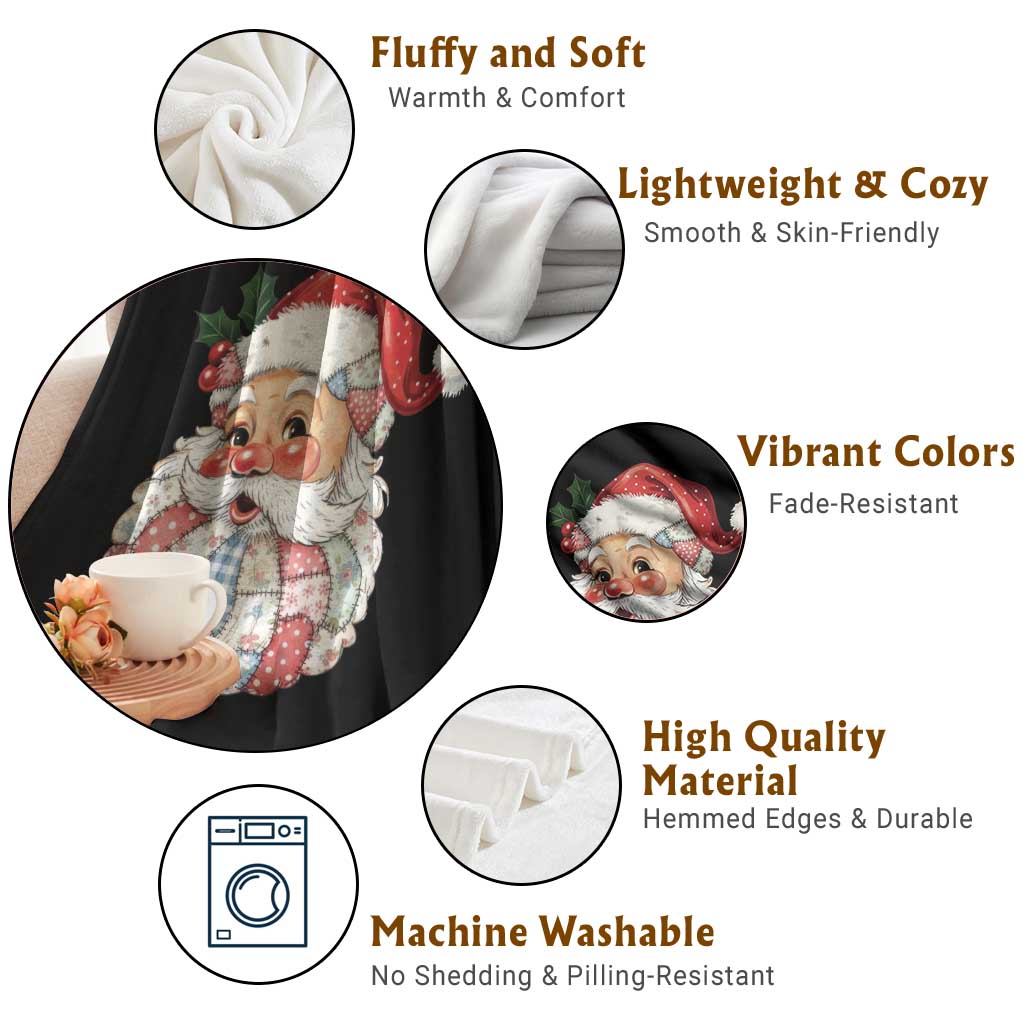 Vintage Retro Patchwork Santa Xmas Throw Blanket Merry Christmas Holiday TS11 Print Your Wear