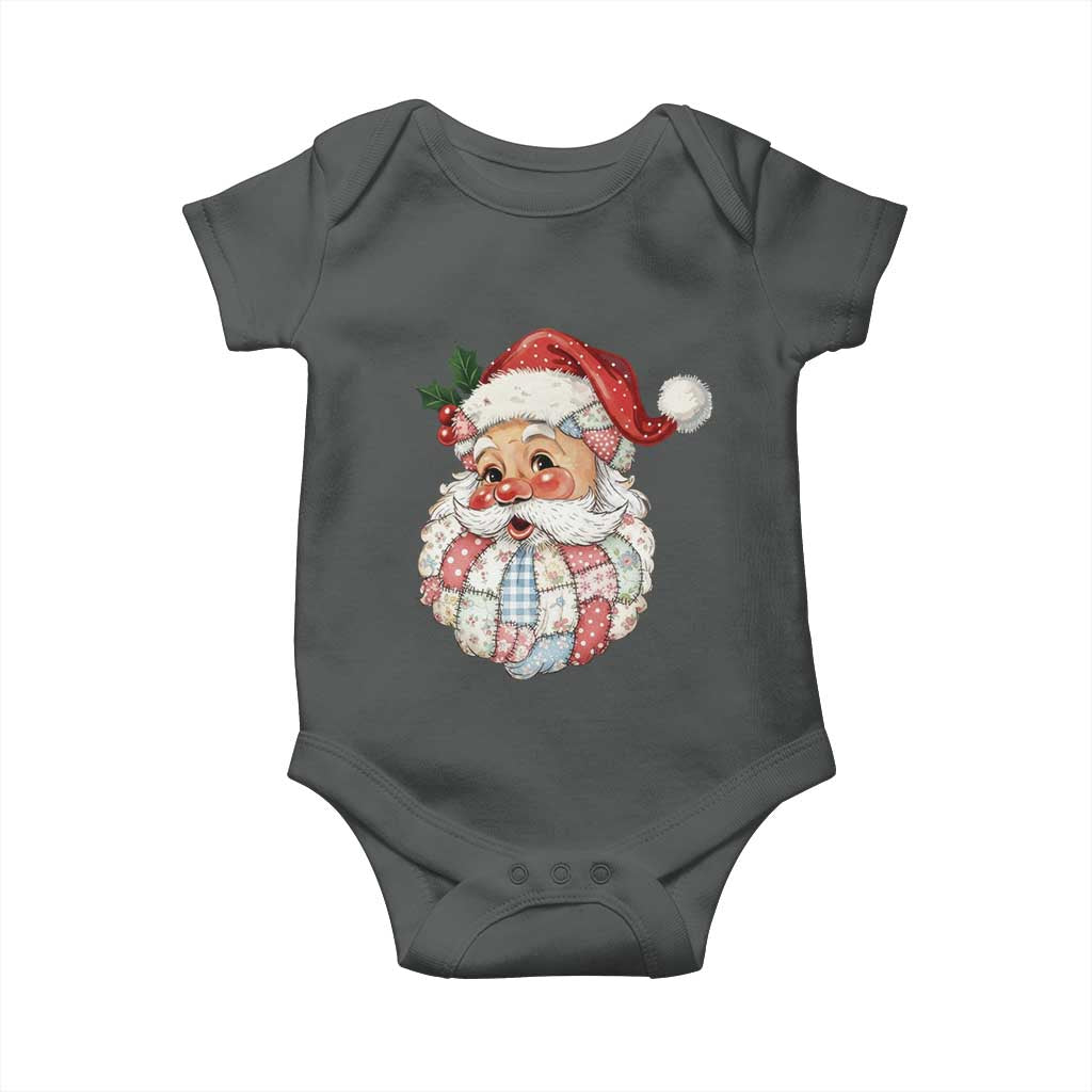 Vintage Retro Patchwork Santa Xmas Baby Onesie Merry Christmas Holiday TS11 Dark Heather Print Your Wear