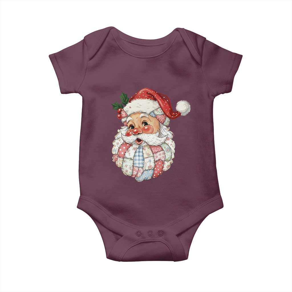 Vintage Retro Patchwork Santa Xmas Baby Onesie Merry Christmas Holiday TS11 Maroon Print Your Wear