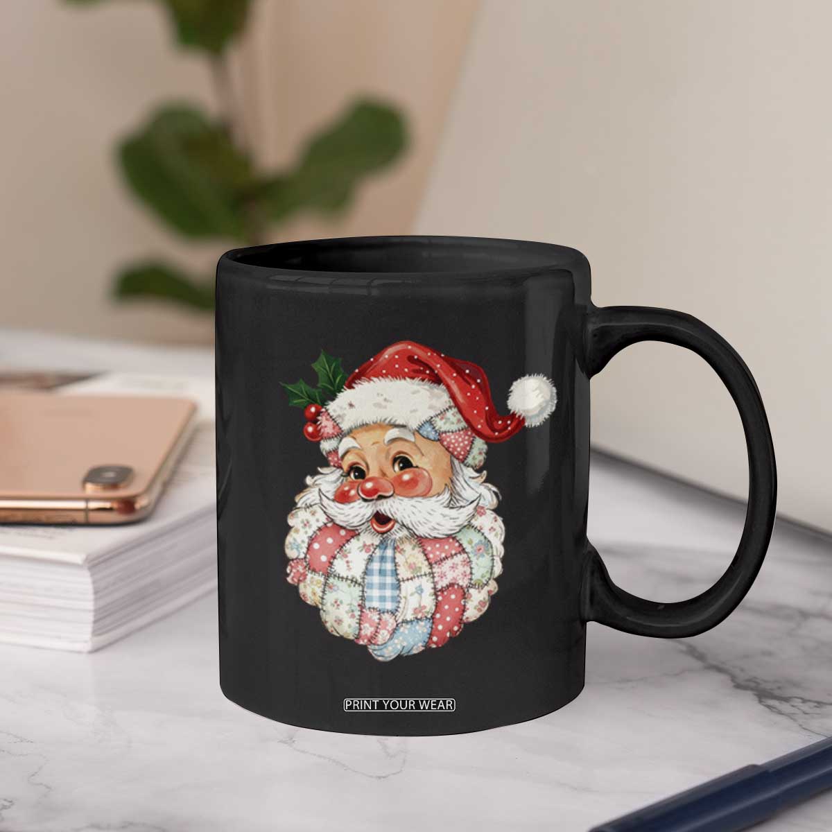 Vintage Retro Patchwork Santa Xmas Coffee Mug Merry Christmas Holiday TS11 Print Your Wear