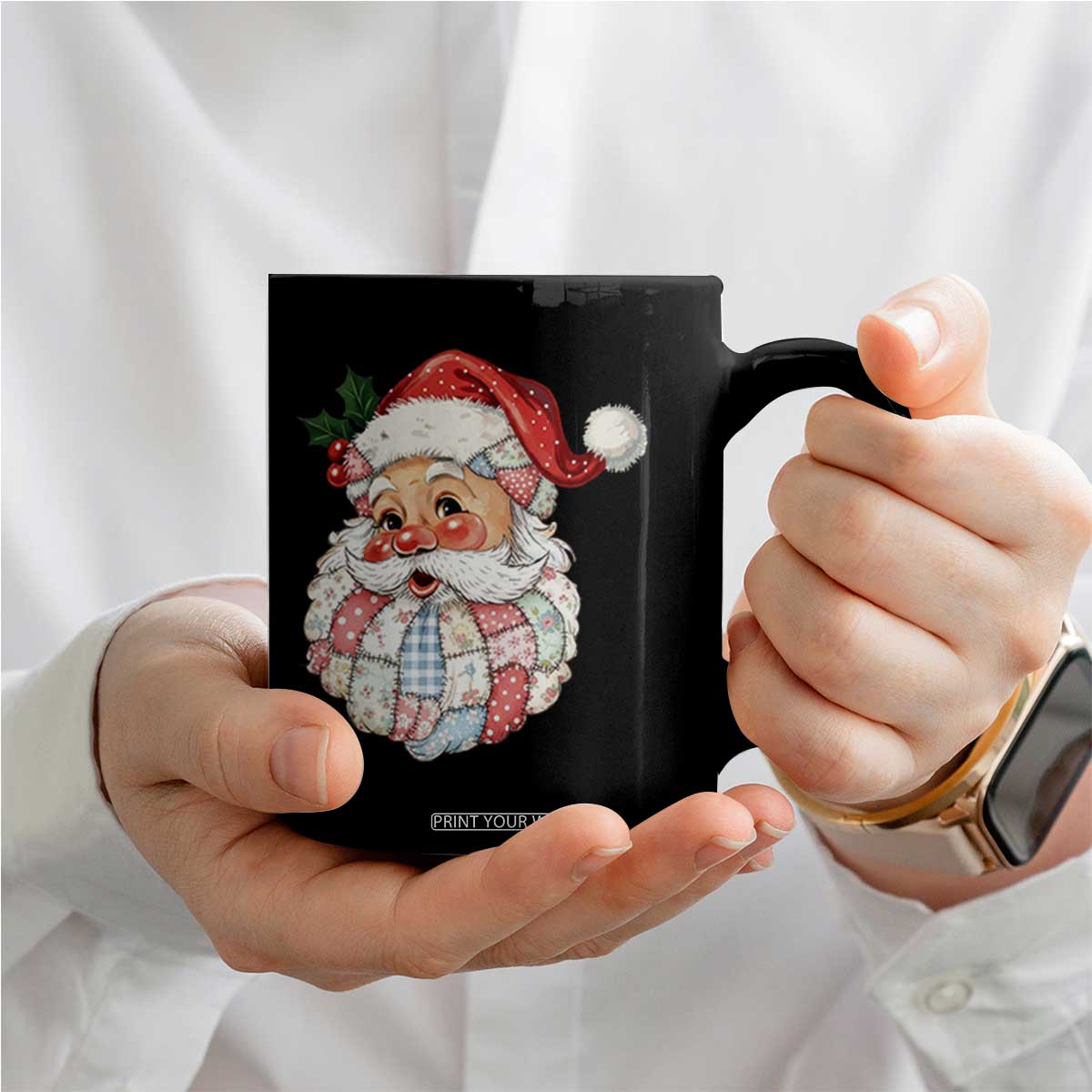 Vintage Retro Patchwork Santa Xmas Coffee Mug Merry Christmas Holiday TS11 Print Your Wear